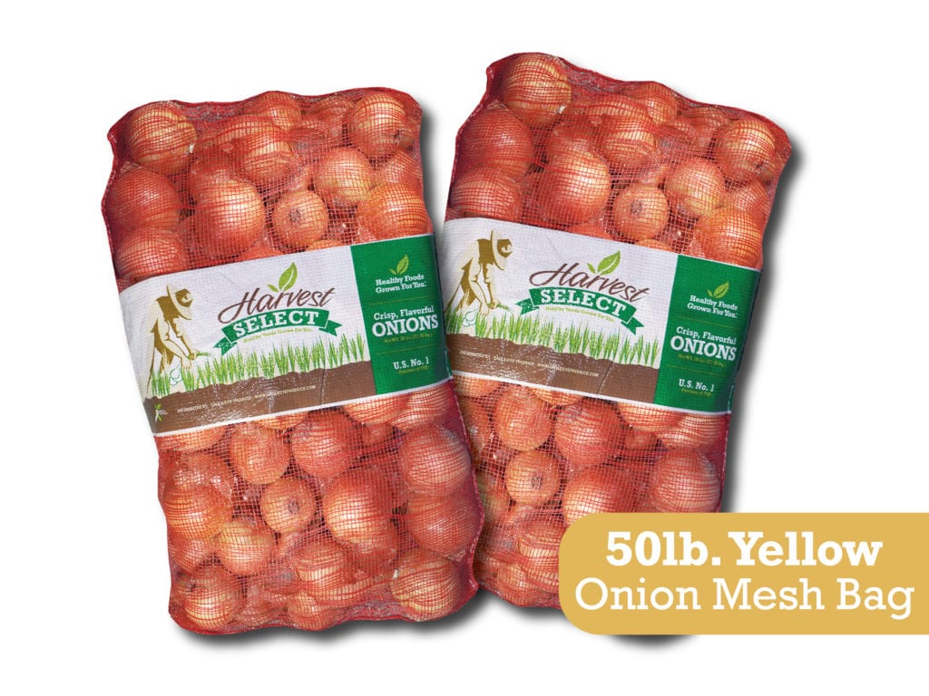 Two Large Sacks of Yellow Onions in a Mesh Bag
