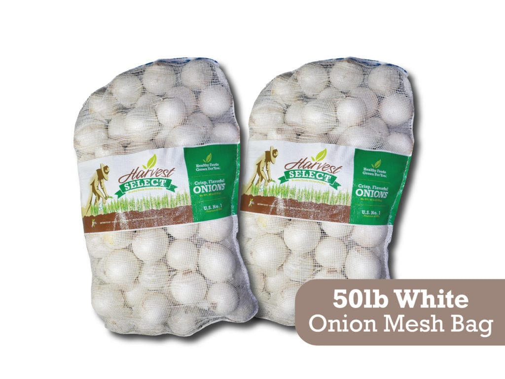 Two 50 LB of White Onions in a Mesh Bag