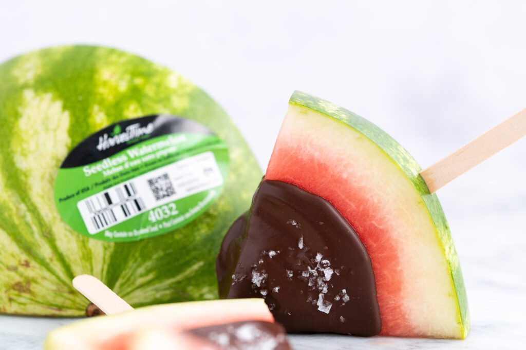 A Watermelon Slice With a Chocolate Tip