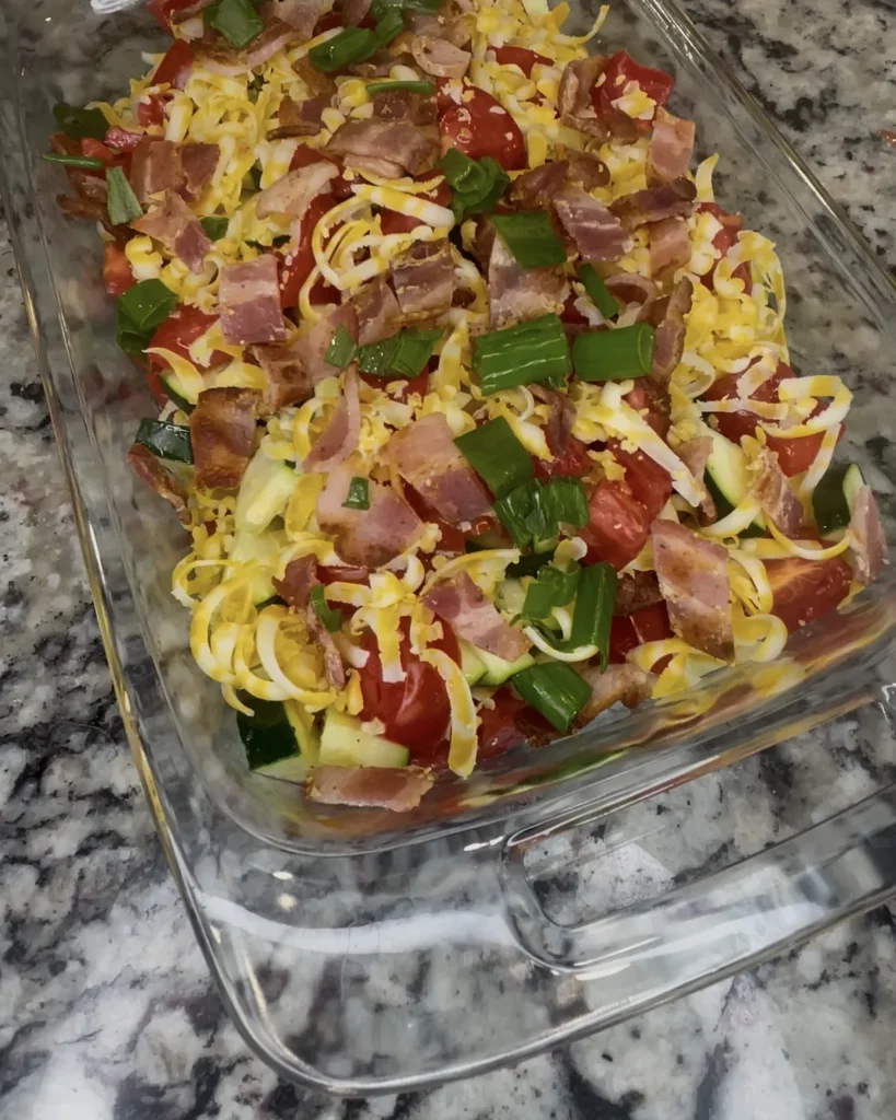 Chives layered on top of dish