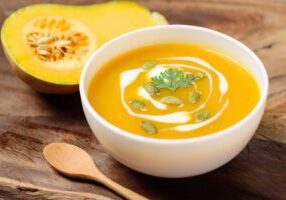 Butternut squash soup with pumpkin seed and fresh butternut squa