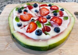 Watermelon dessert pizza